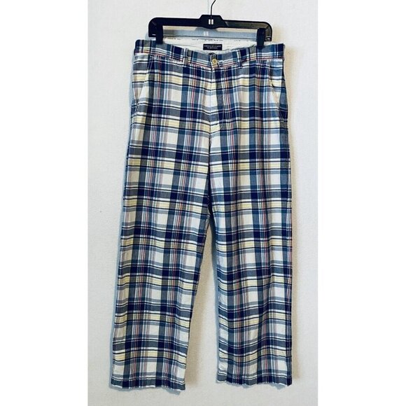 American Eagle Pants Mens 32 Blue Plaid Straight Leg Pockets Preppy Y2K 90s - Picture 1 of 7